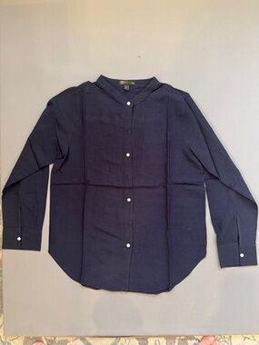 Massimo Dutti Navy Long-Sleeve Button-Down Shirt